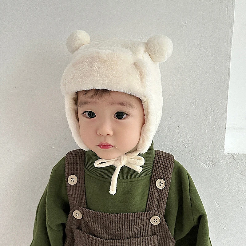 Cartoon Baby Plush Ear Protection Hat Winter Warm Toddler Earmuffs Cap 1-3year Girl Boy Ski Bonnet Thick Furry Fur Kids Beanies