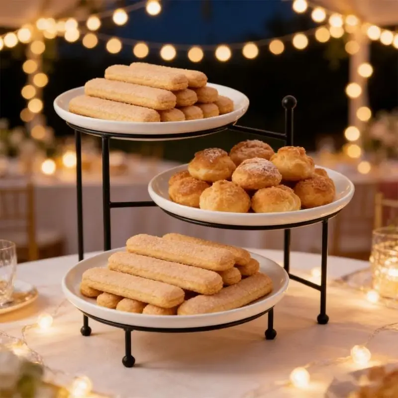 

QX2E Sturdy 8inch Metal Dessert Stand Nordic 3 Layer Display Tower Multiple Layer Serving Tray For Parties And Cafes
