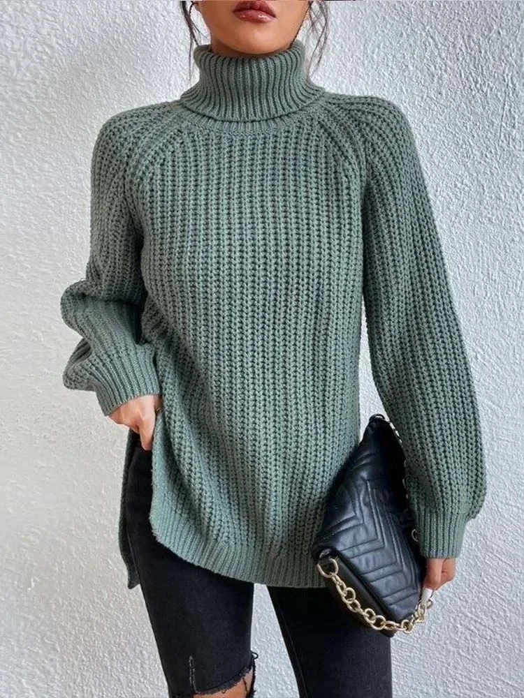 

Oversized Knitted Sweater Women Autumn Winter Casual Turtleneck Pullover Female Fashion Elegant Solid Color Jumper Warm Sweaters