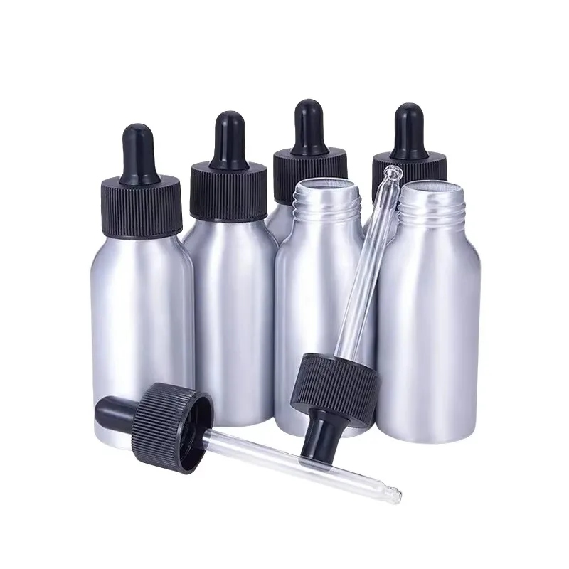 10/30/50Pieces 30ml 50ml 100ml Empty Essential Oil Glass Pipettes Aluminum Bottle Portable Perfume Fragrance Dropper Container