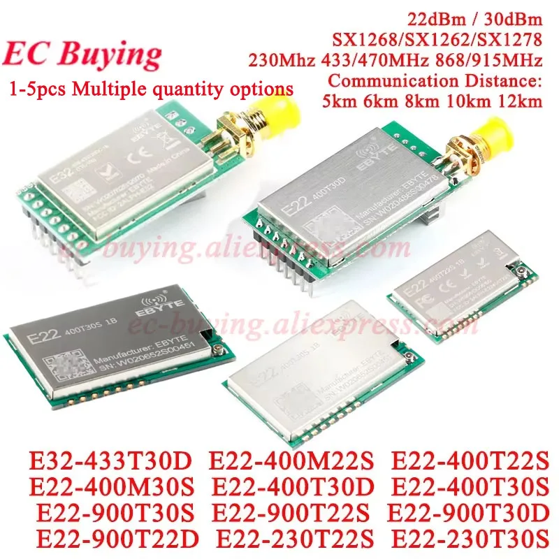 5Pcs/1pc LoRa Wireless Transceiver Module 433 SX1278 E22-400T22S 400T30S 400T30D SX1262 900T22D 900T30D 400M22S 400M30S 900T22S