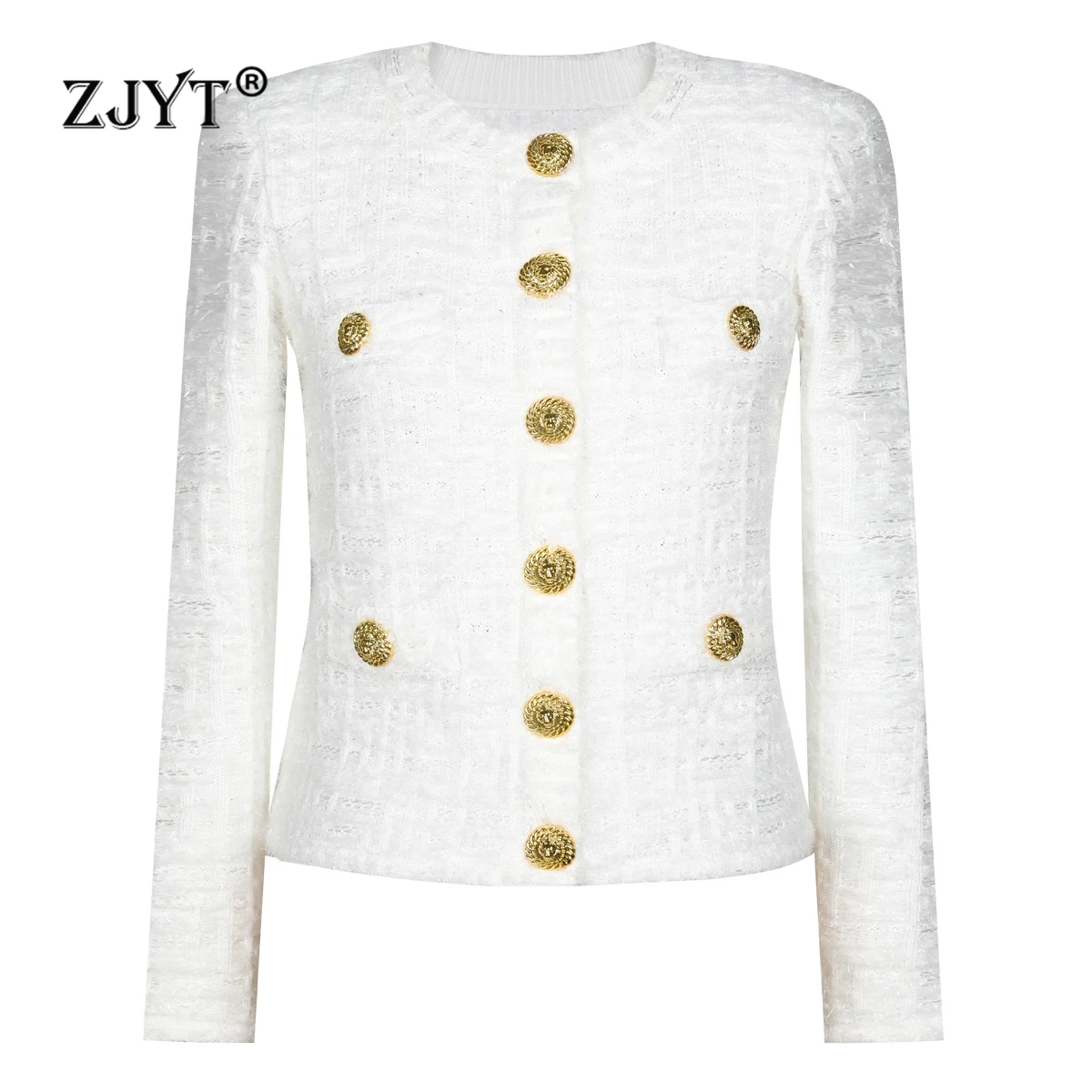 

ZJYT Spring Fashion Metal Buttons Cardigan Coat Sweaters for Women Knitting Tops Long Sleeve Knitwears Jersey Mujer 2025 New