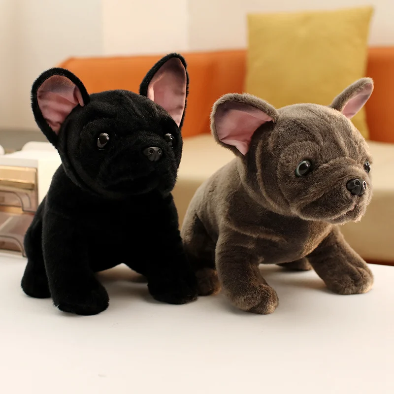 28cmのブルドッグぬいぐるみ、リアルな動物のぬいぐるみ、黒とグレーのブルドッグぬいぐるみ、リアルなペットの犬のぬいぐるみ、子供へのプレゼント