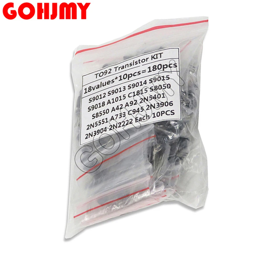 180PCS=18Kinds*10PCS TO-92 Transistor Assorted Kit 2N2222 2N3904 2N3906 S9013 S9014 S9015 S9018 S8050 S8550 5551 5401 C1815 