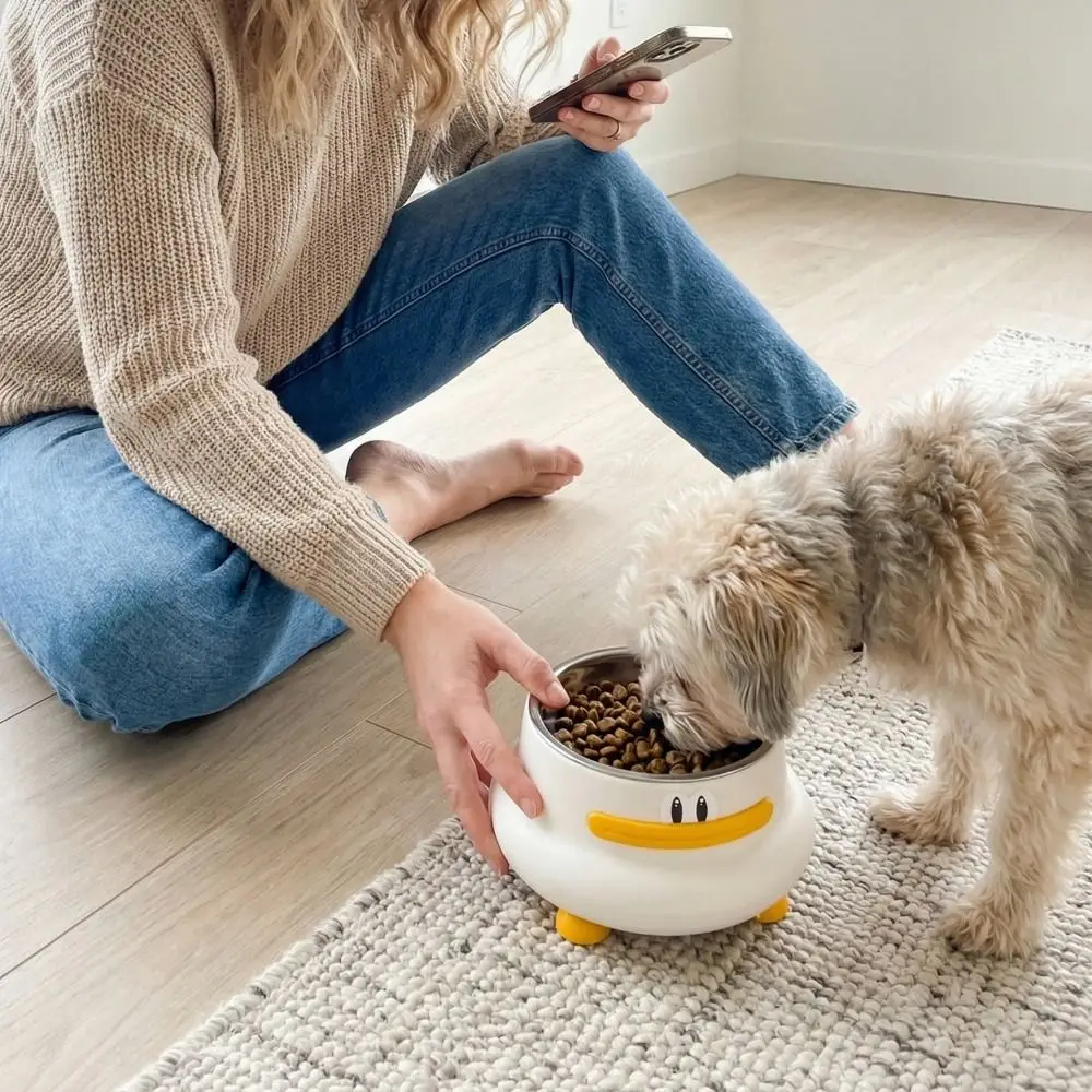

2 in 1 Cat Slow-Feeding Bowl Anti-Slip Cartoon Dog Neck Protection Bowl Duck Shape Prevent Tipping Cat Water Bowl for Cats Dogs