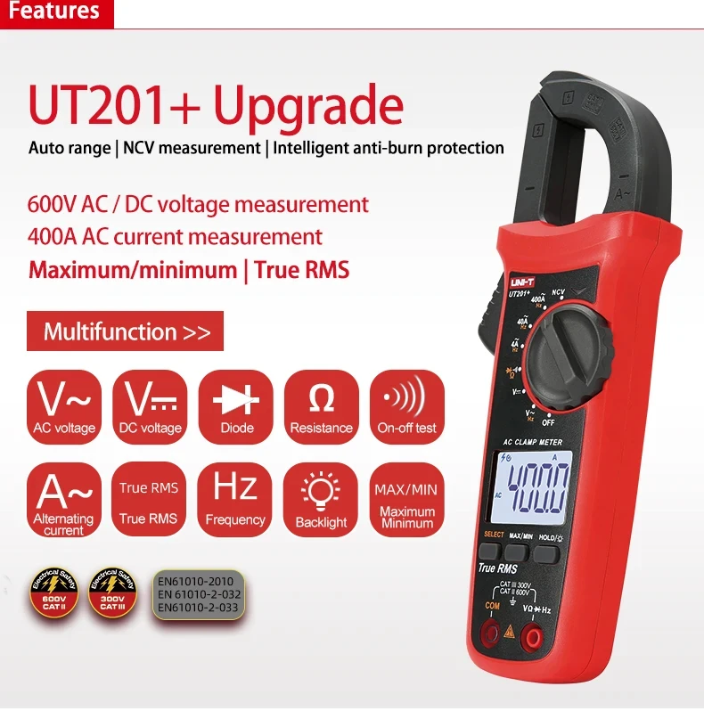 UNI-T UT204+ UT201+ UT202+ Digital Clamp Meter Multimeter Auto Range Voltmeter Pliers High Precision Resistance Tester Ammeter