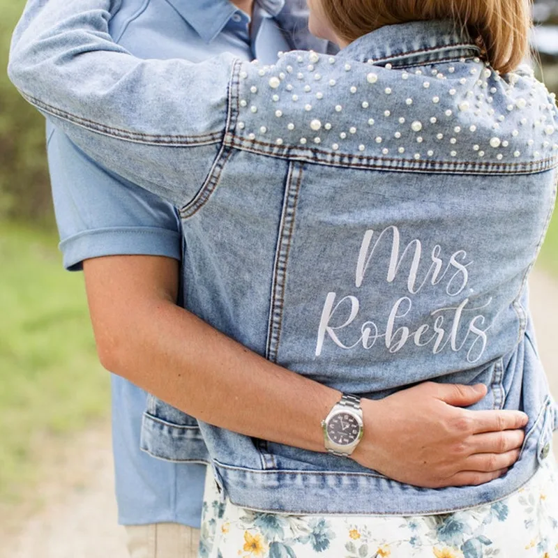 Personalized Jean Jacket, Bride Jean Jacket, Embroidered Denim Jacket, Custom Wedding Jacket, Denim Jacket, Bride Mrs Jacket