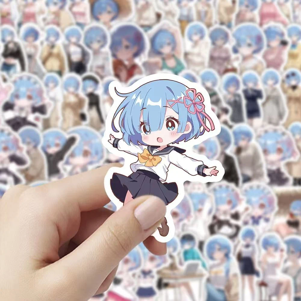 10/30/50/100 szt. Naklejki Kawaii Dziewczyny Rem Re Zero Naklejki z Kreskówek na Laptopa Scrapbooking Bagaż Telefon Śliczne Postacie Anime Naklejki