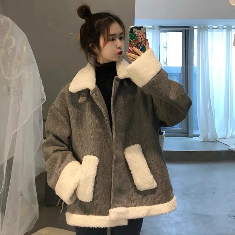 MiiiiX Korean Style Berber Fleece Coat Women Jacket 2024 Autumn New Plush Spliced Loose Thicken Outerwear Casual Female Clothes