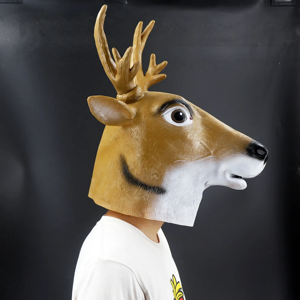 Máscara de cabeza de ciervo Sika de látex de lujo Navidad Halloween Carnaval Cosplay fiesta