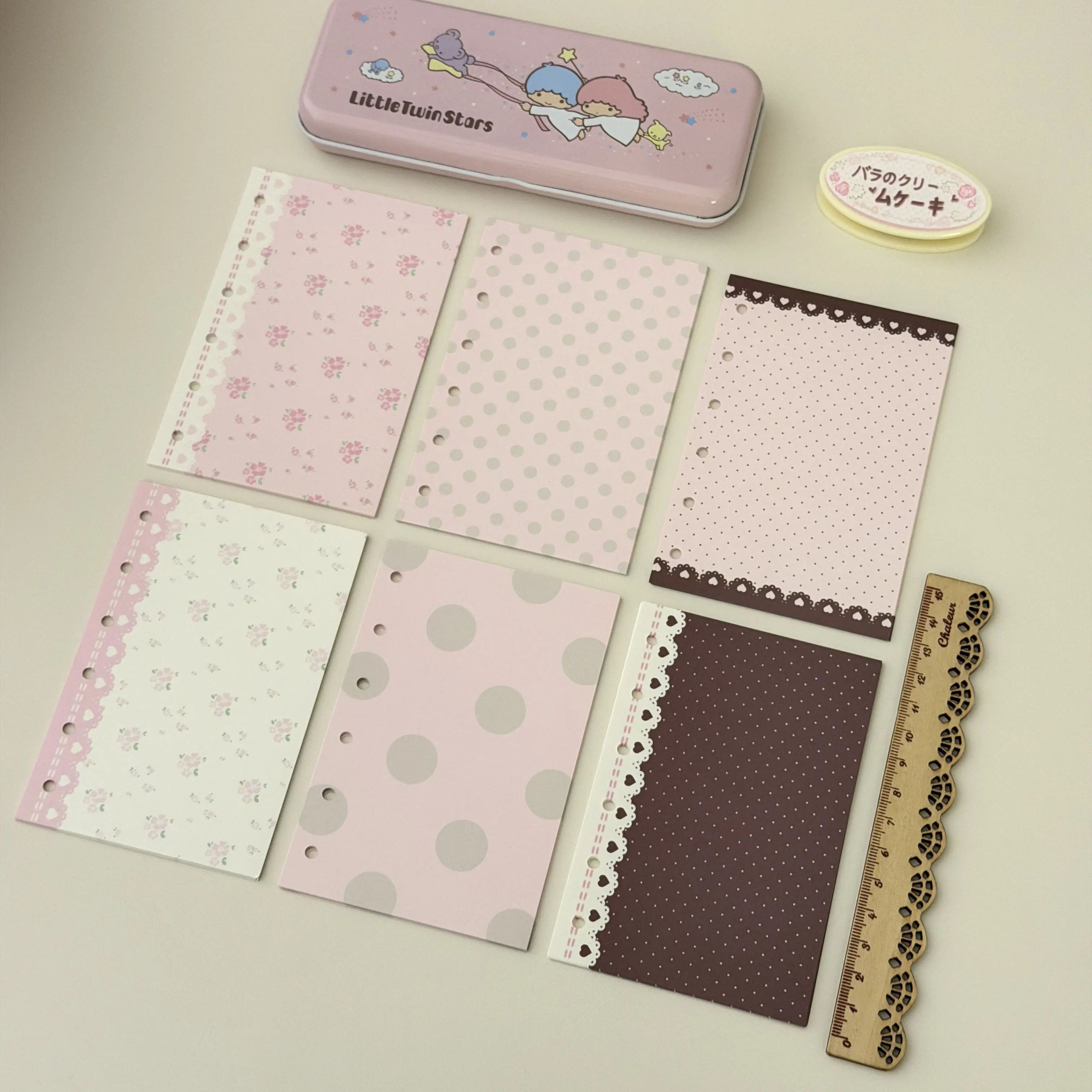 Aesthetic 6-Hole Binder Refill Paper 60 Sheets (6 Designs X 10 Each) M5 Loose Leaf Planner Insert Pink Brown Journal Pages