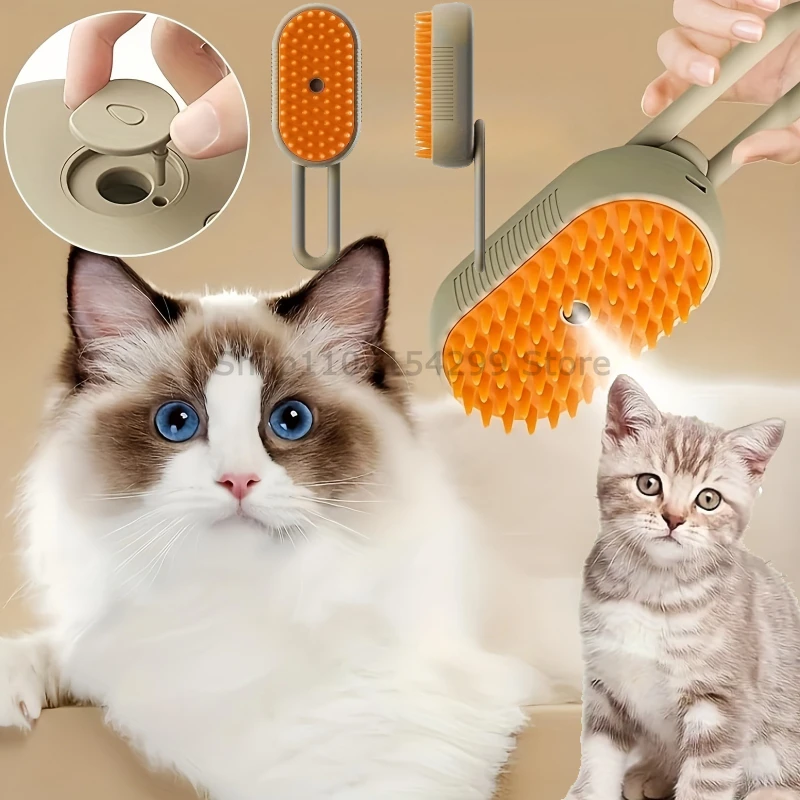 Novo gato cão pet spray massagem escova um botão spray de vapor dobrável rotativo flutuante banho cabelo escova remoção pente