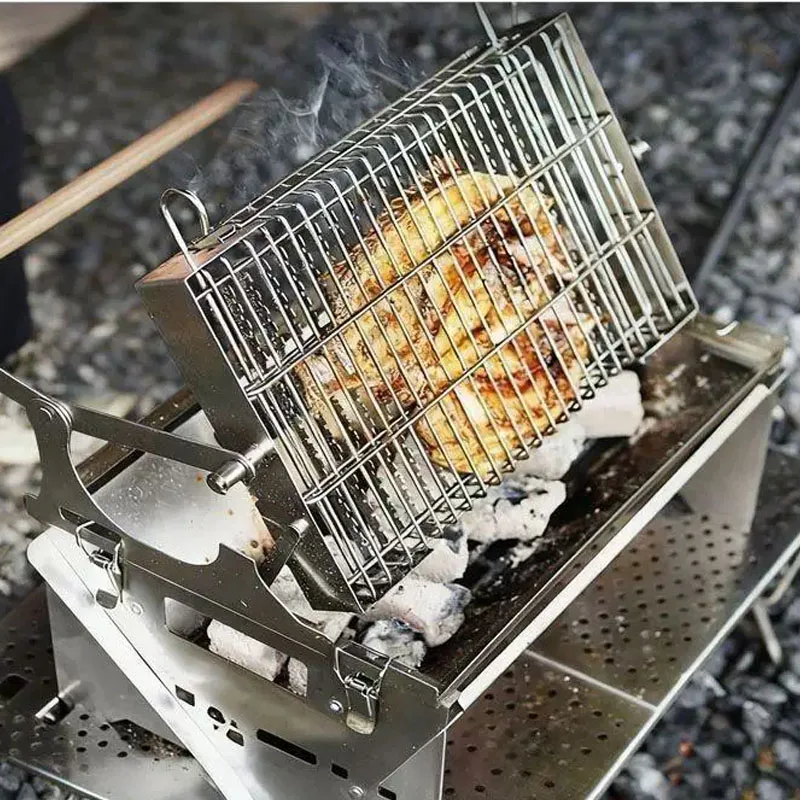 Flip Style BBQ Grill 2 in 1 Stainless Steel Camping Fire Pit Double Side 180° Flip Grill Grate for Outdoor Picnic Camping