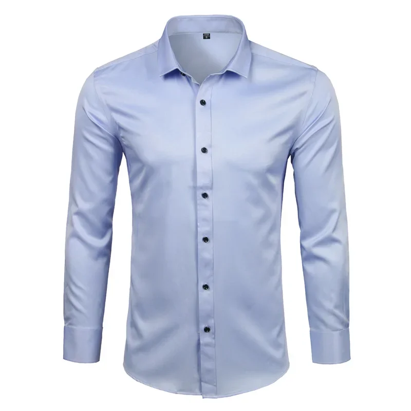 

Men's Bamboo Fiber Dress Shirts Slim Fit Long Sleeve Shirt 2023 New Casual Button Down Elastic Formal Shirts for Business Man