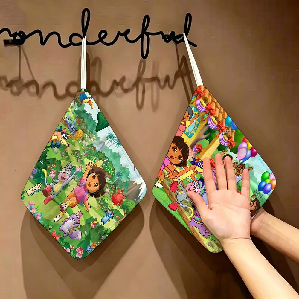 Cartoon D-Doras The Explorer Theme Polyester Cotton Hanging Hand Towel, Super Absorbent Hand Wiping Towel for Daily Use