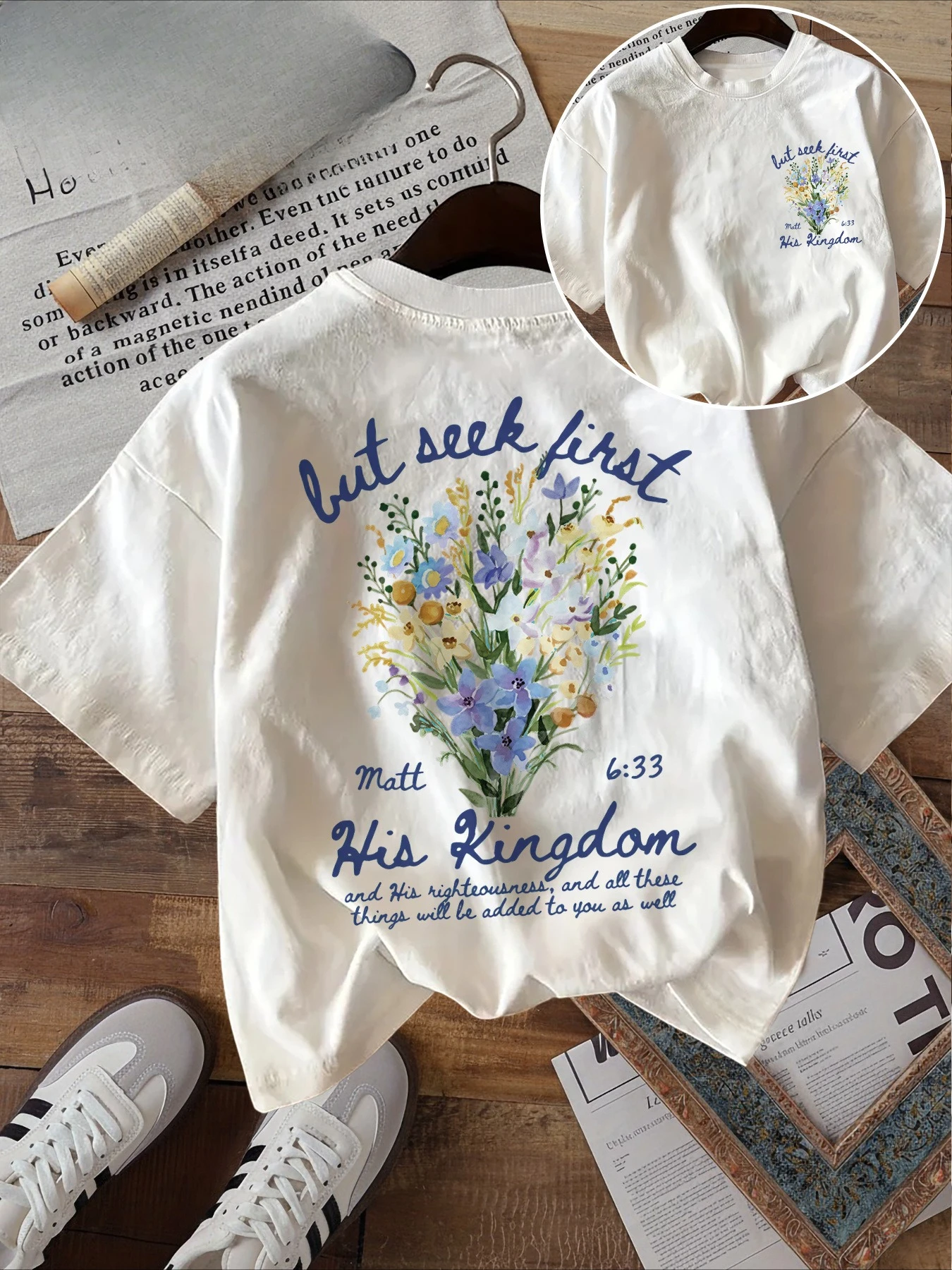 Women'S Casual Short Sleeve T-Shirt Watercolor Floral and Bible Verse Print Crew Neck Harajuku Sleeve Casual Aesthetic Clothe