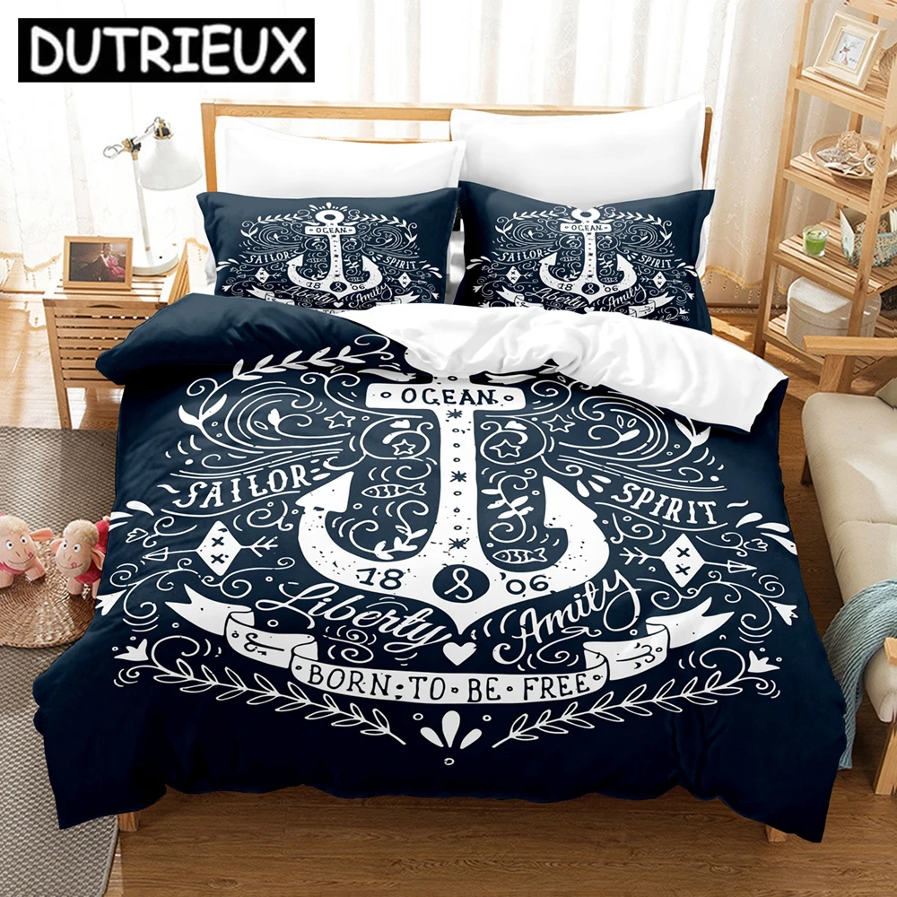 

3D Printed Marine - Style Anchor Bedding Set - Single/Twin/Full/Queen/King Sizes, Ideal for Adult & Kid Bedrooms