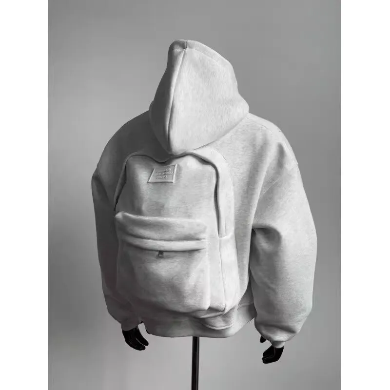 

Men's Stylish Sports Hooded Jacket White & Gray 3D Backpack Cardigan Heavyweight Short Wide Sweatshirt