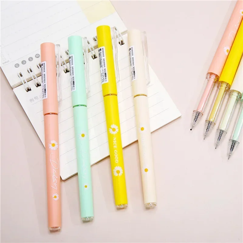 4Pcs\Set  Kawaii GelPens Korean Stationery 0.5mm Writing Black Ink Macaron Color for Office Accessories Cute School Supplies2024