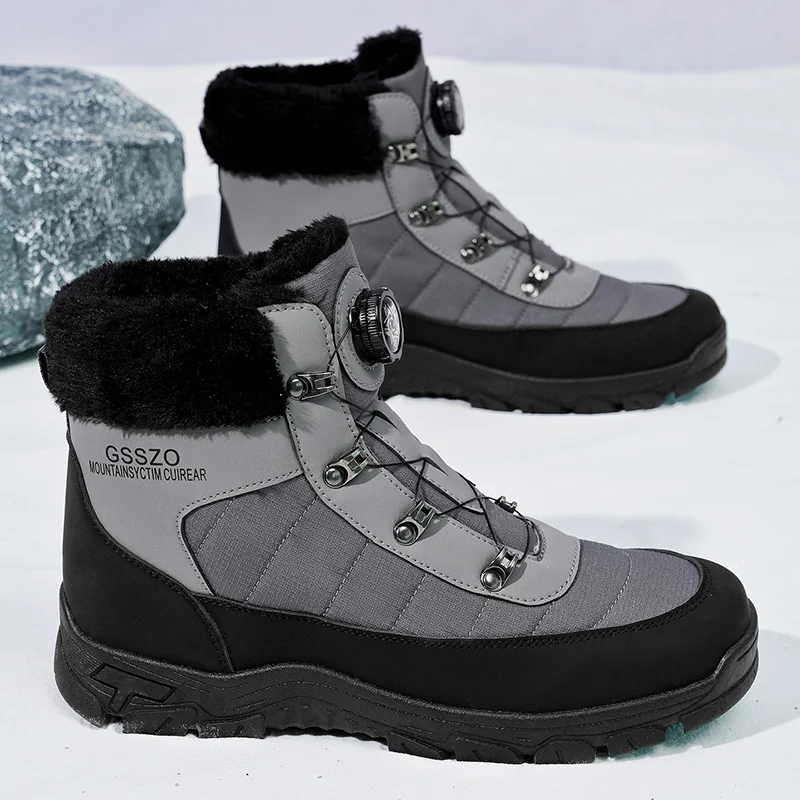 Botas de invierno para hombre, botas de nieve para exteriores, botas altas de algodón con piel, botines antideslizantes Winter