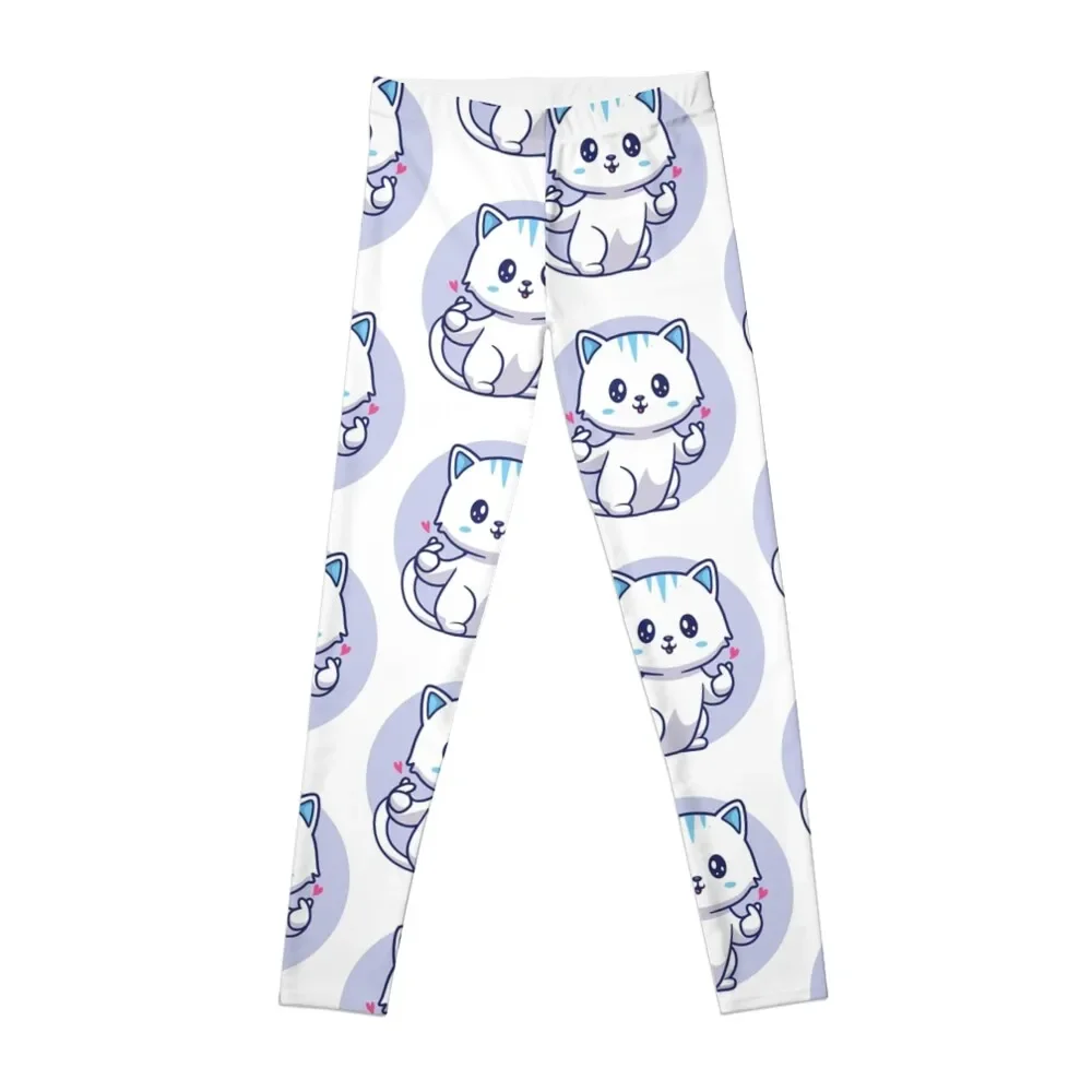 

cute japanese cat with love sign hand anime kawaii cat Leggings gym sportswear woman sports woman gym Womens Leggings