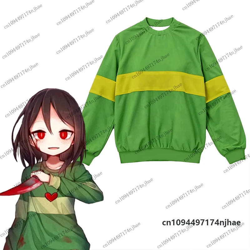 2026 Undertale Chara 3D Print Sweatshirt For Children Autumn Green Yellow Striped Long Sleeve Pullover Cosplay Kids/Adult Tops