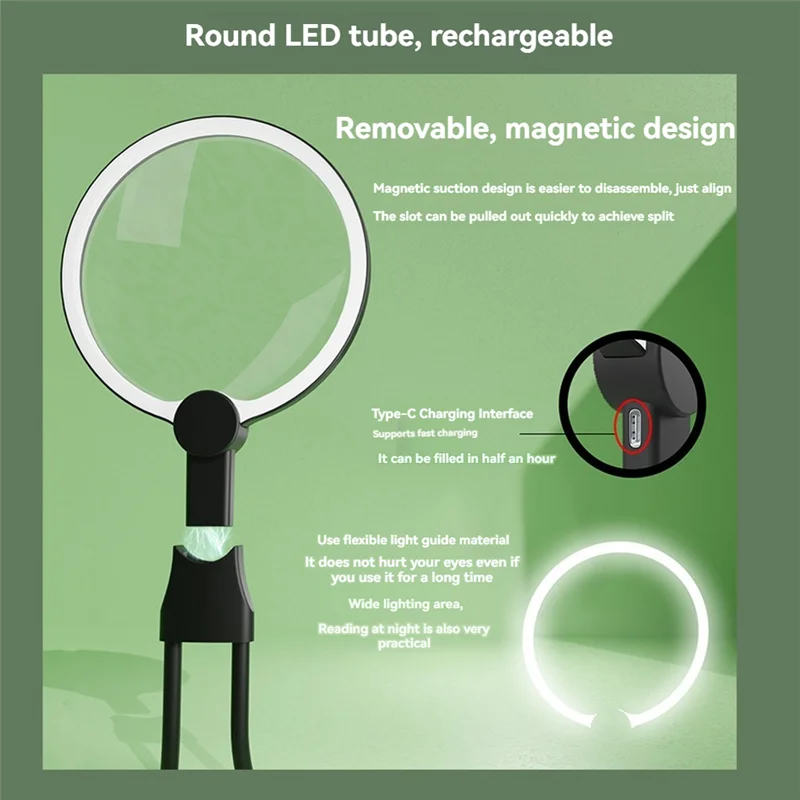 Ручная настольная лупа с большой линзой на шее и 24 ультра яркими светодиодами, USB-стекло, портативная HD-лупа для чтения пожилых людей