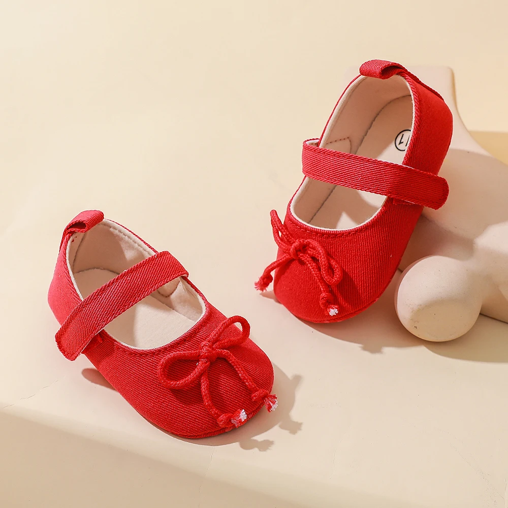 Baby Girls Mary Jane Shoes Soft Sole Non Slip Infant Prewalker Shoes Cute Bow Decor Newborn Dress Shoes for 0-18 Months