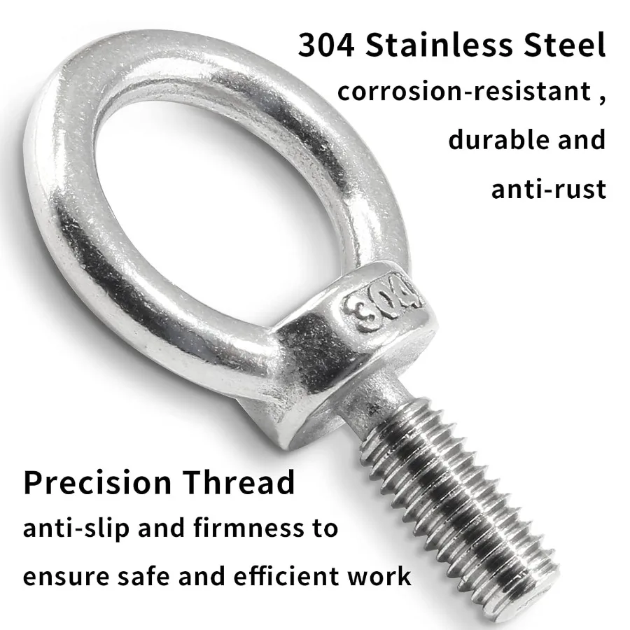 12 szt. Śruby oczkowe M6 ze stali nierdzewnej 304 z gwintem zewnętrznym, śruby oczkowe z pierścieniem, wytrzymałe