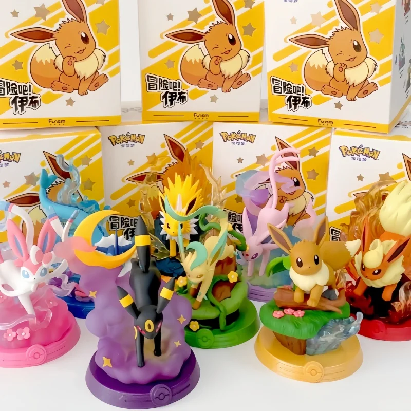 Anime Pokemon Funism Original Adventure Eevee Family Suit Blind Box Jolteon Sylveon Actionfiguren Sammlung Modell Kindergeschenke
