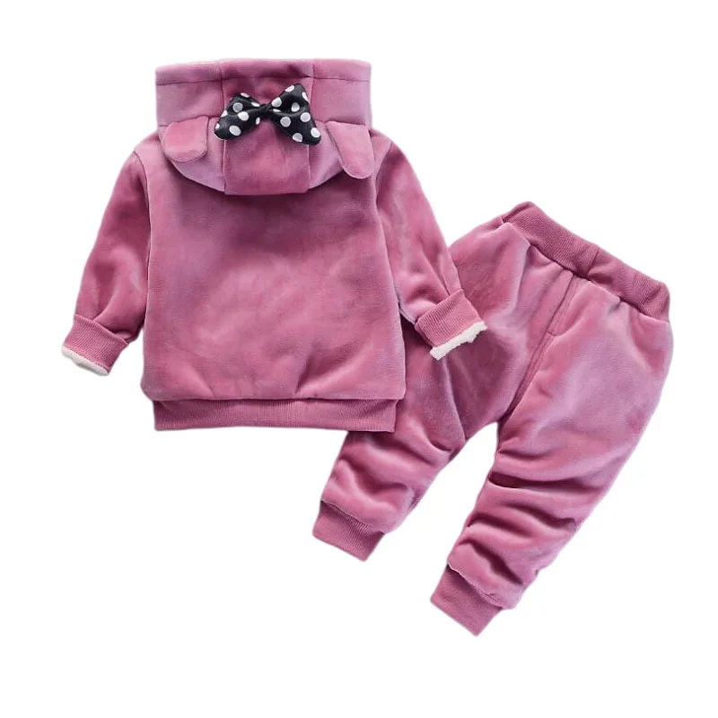 Baby Girls Clothing Sets Kids Boys Winter Thick Plush Cotton Long Sleeve Warm Outerwear+Pants Suit Toddler Set For 1-4 Years