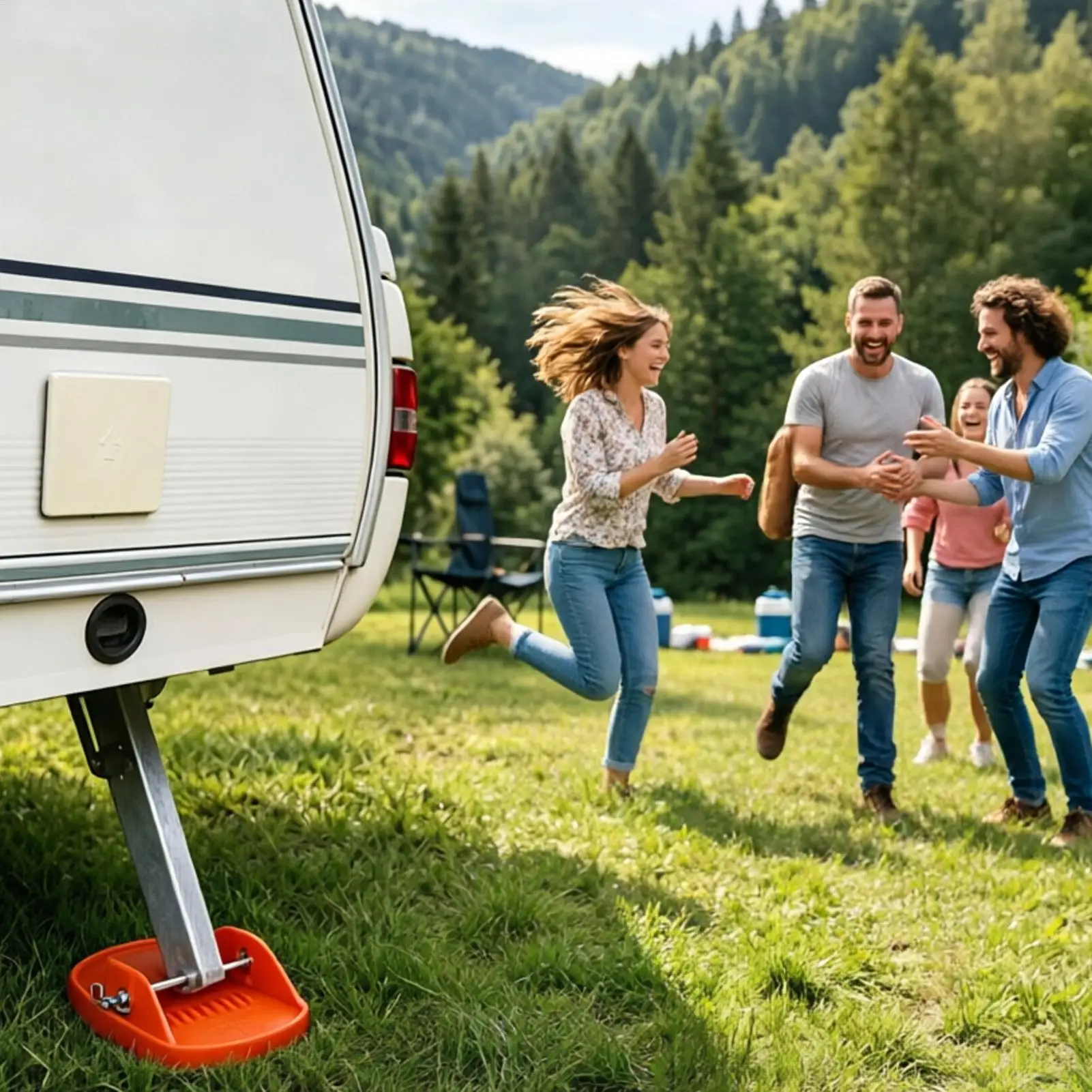 RV Stabilizer Pads 4 Pieces Trailer Support Foot Cushions With Locking Pin Trailer Stabilizer Leg Cushions For RV Camper Caravan