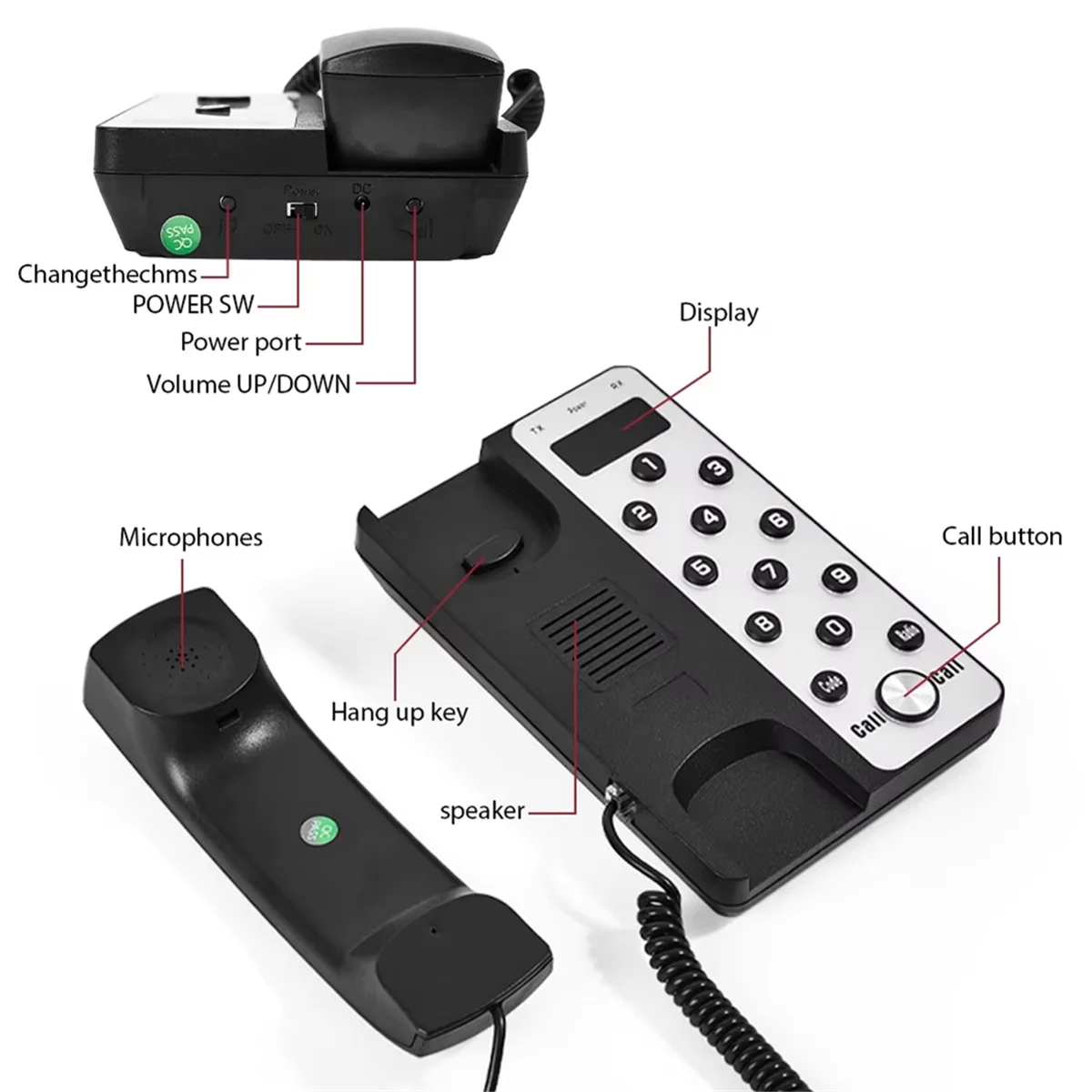 A40I Wireless Intercom System Office Intercom Machine with LCD Screen 433MHz 3280ft Range Adjustable Volume Call Telephone