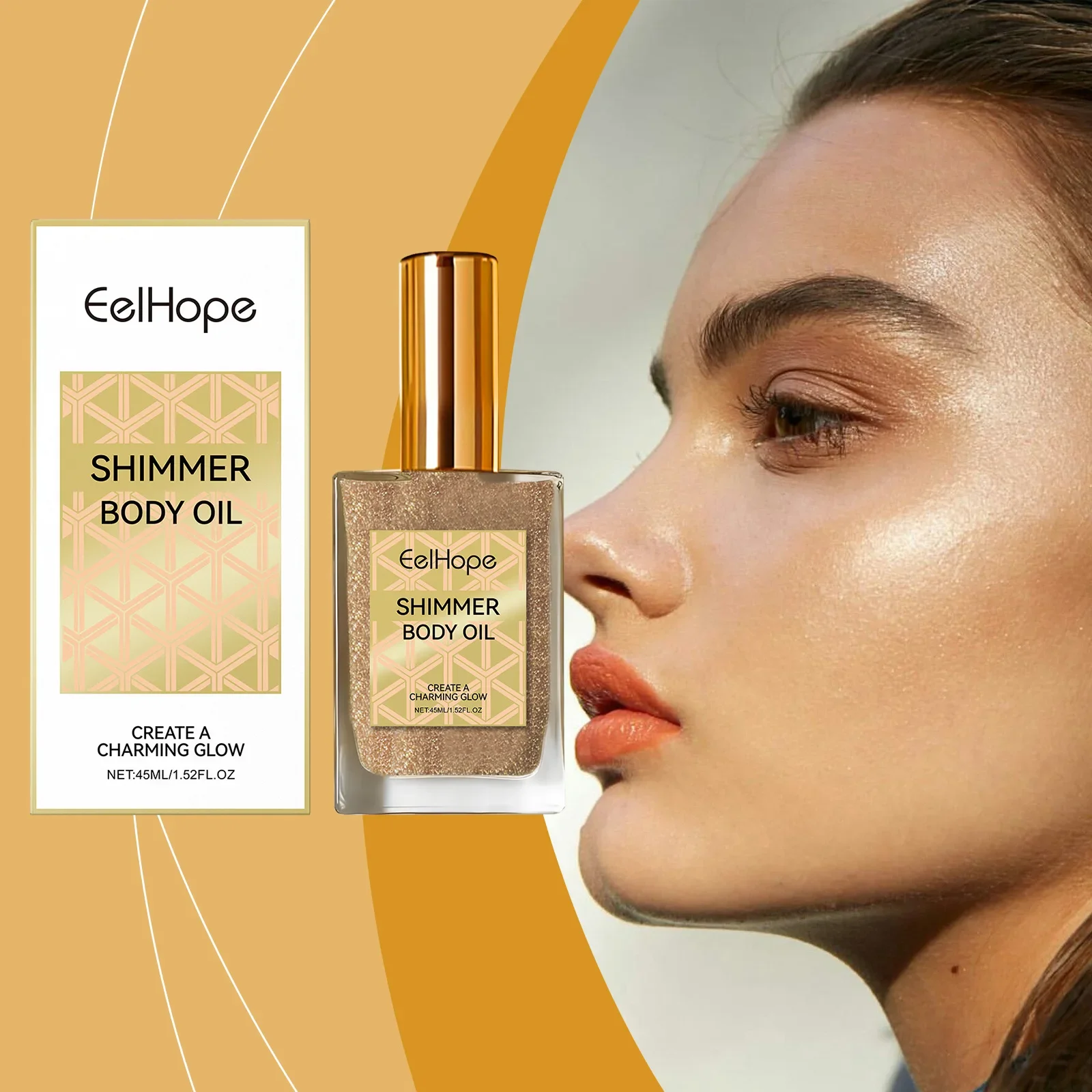 EELHOPE Gold Body Glitter Oil, Face Body Clavicle Liquid Highlight Glitter Moisturizing Easy To Apply Shimmer Body Oil