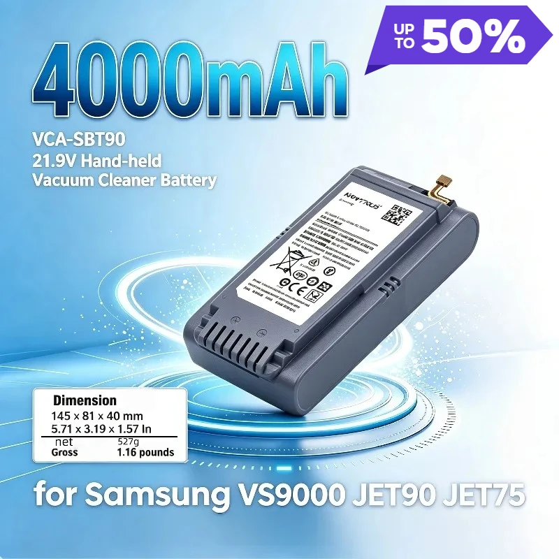 VCA-SBT90 21.9V 4000mAh Hand‑held Vacuum Cleaner Battery for Samsung VS9000 JET90 JET75 Third‑party compatible battery