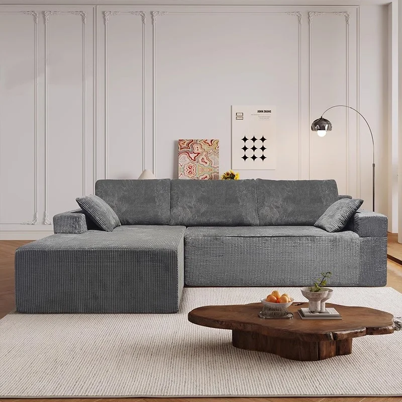 

Minimalist Home Living Room Vacuum Compression Packing Modern Grey Fabric L-Shaped Corner Compression Sofa