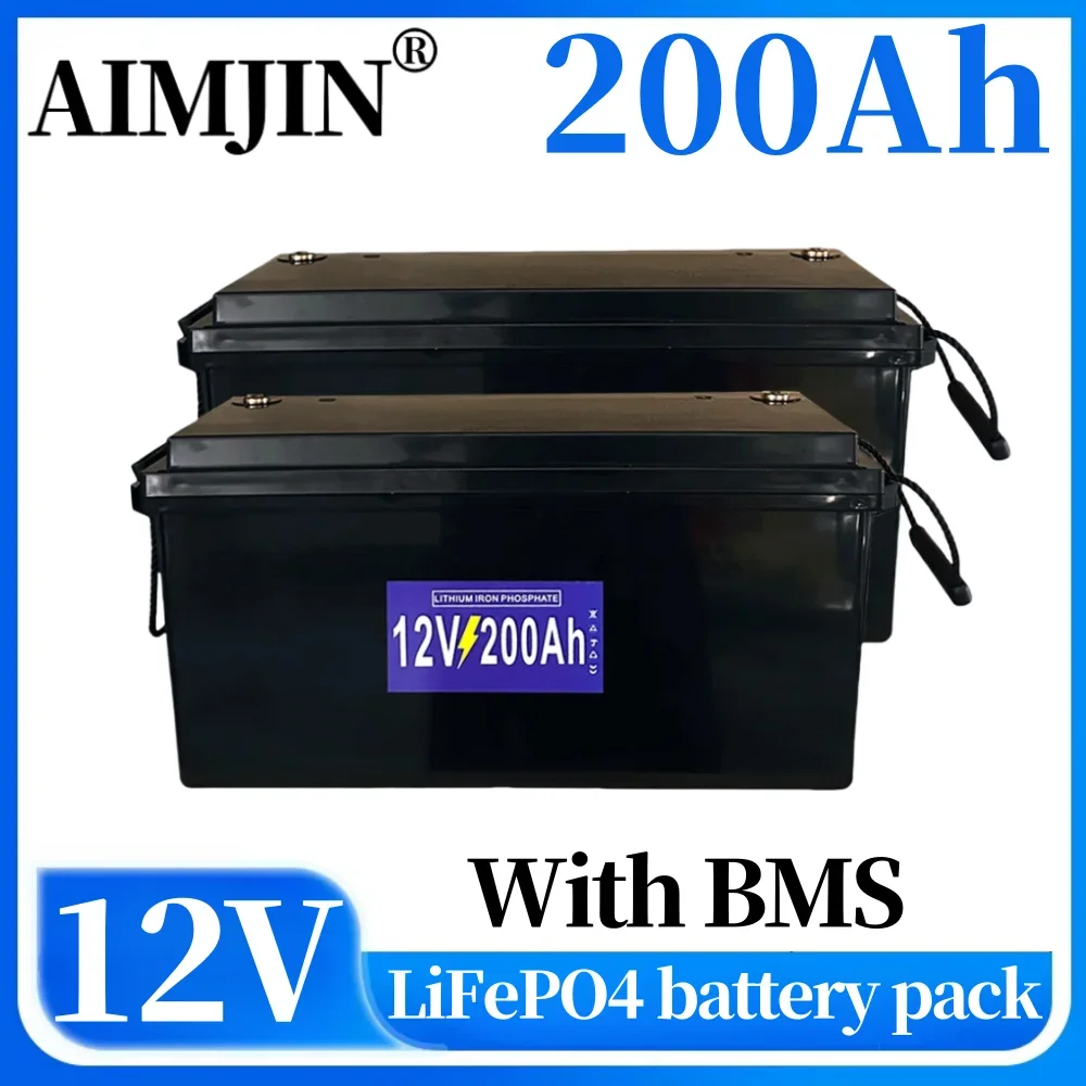 

12V 200Ah LiFePo4 Battery Pack Lithium Iron Phosphate Batteries Built-in 200A BMS For Solar RV Off-grid Boat Waterproof