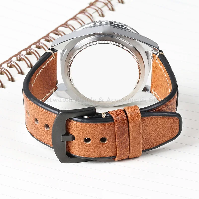 خمر أشرطة ساعات يد جلدية 18 مللي متر 20 مللي متر 22 مللي متر الإفراج السريع سوار مقاوم للماء الرياضة المعصم الفرقة خياطة جلد البقر الرجال شريط للرسغ