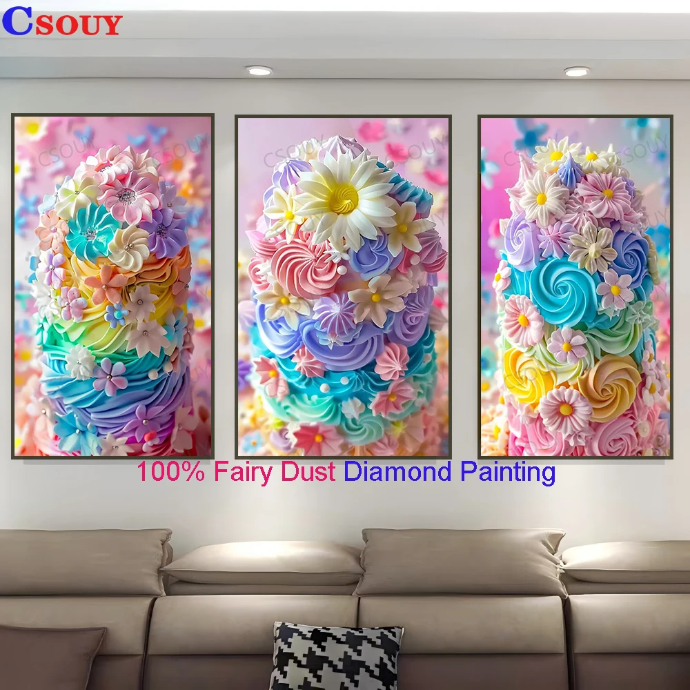 

Csouy 100% Fairy Dust Diamond Painting Cross Stitch Embroidery Cream Cake Flower Mosaic Needlework Rhinestons Home Decor Crystal