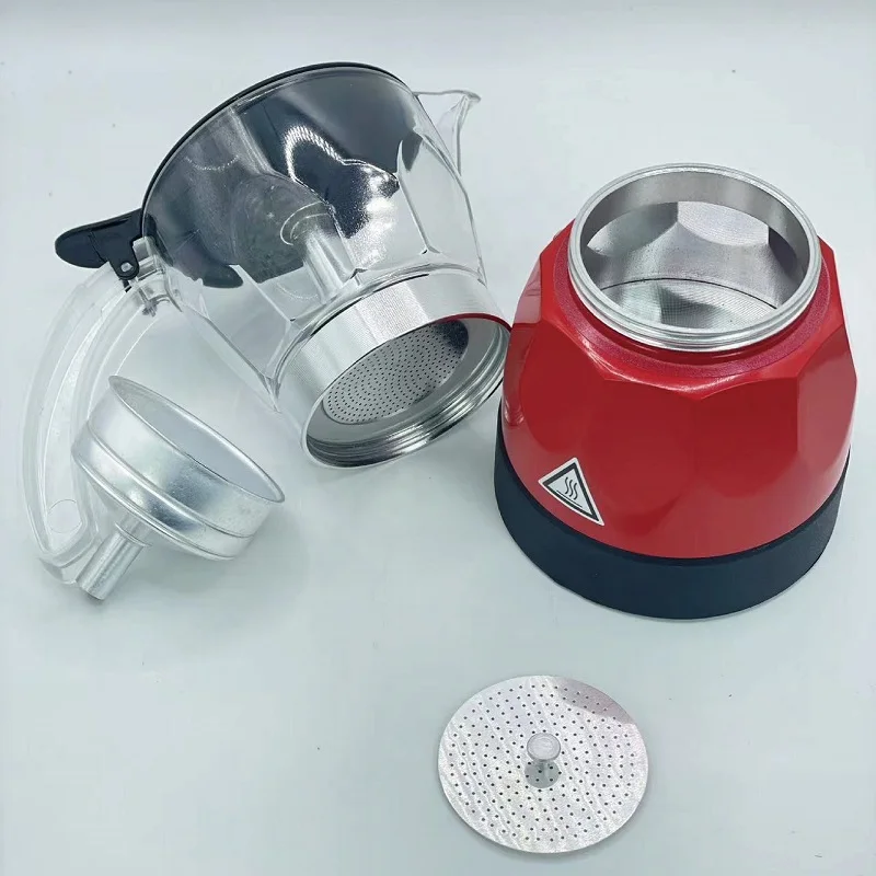 480W Transparent Visual Electric Coffee Maker 150ml/3 Cups Aluminum Mocha Pot Electric Italian Coffee Maker Percolator for Home