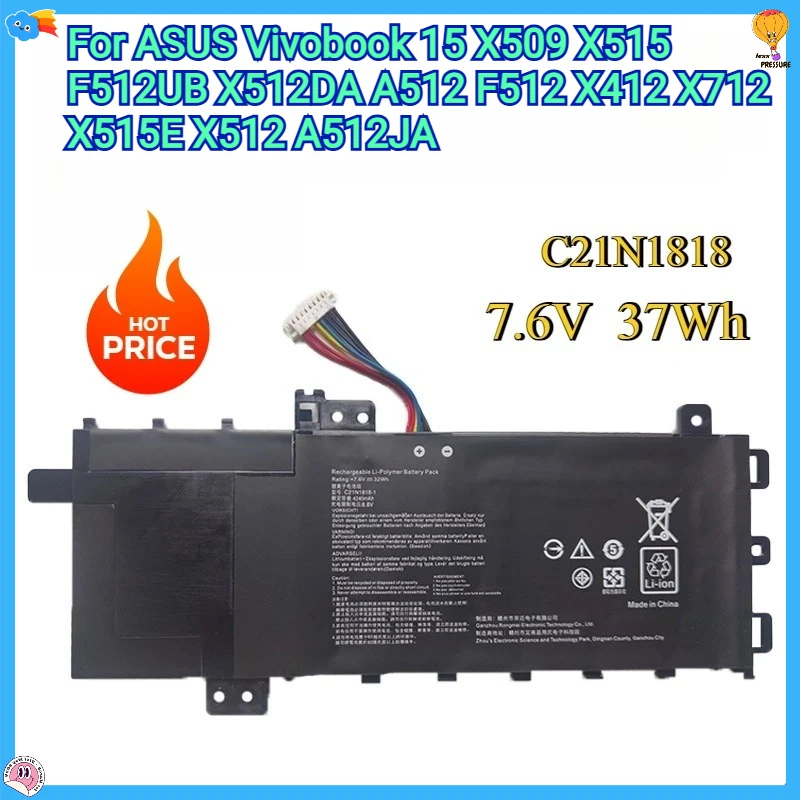 

New Replacement Battery C21N1818 For ASUS Vivobook 15 X509 X515 F512UB X512DA A512 F512 X412 X712 X515E X512 A512JA
