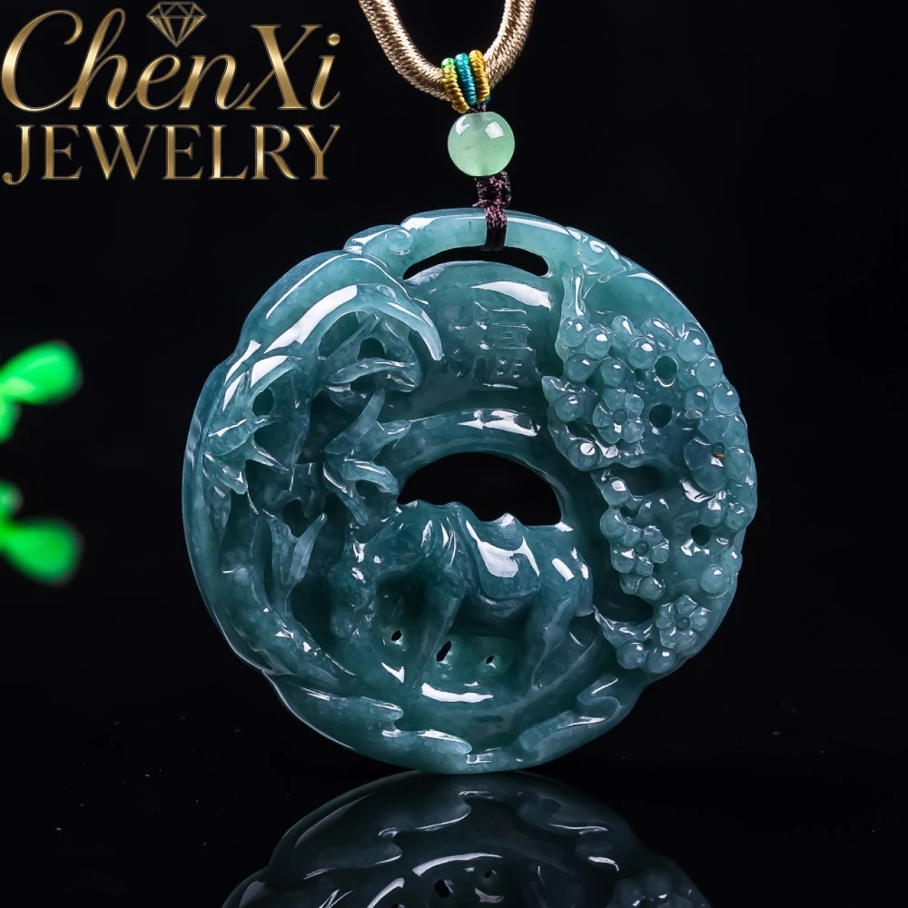 Natural A-Grade Ice-Blue Water Jadeite Plum Blossoms And Bamboo Pendant Elegant Standout Piece Exquisite Keepsake Lucky Gift