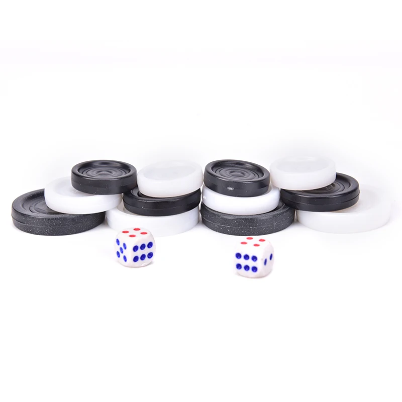 Piezas de ajedrez de plástico para adultos y niños, accesorios de juego de mesa de fiesta en casa, Backgammon, blanco y negro, 2 dados, 30 piezas