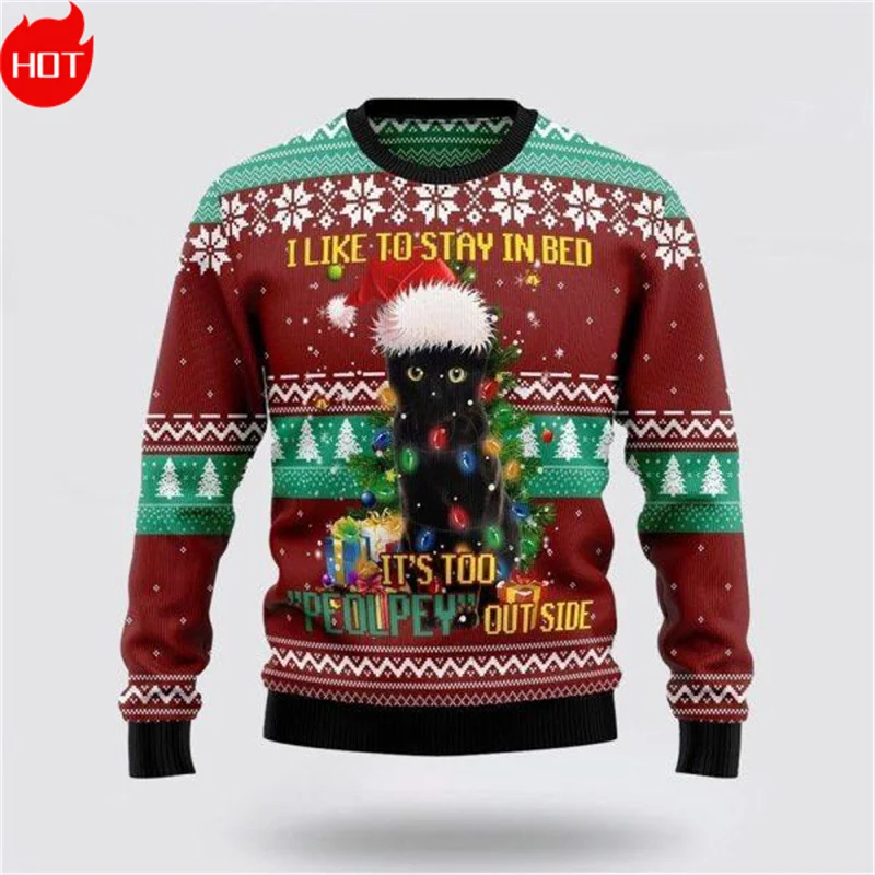 

3D Christmas Funny Black Cats Lovers Print Sweatshirts Merry Christmas Xmas Graphic Ugly Christmas Sweater Mens New In Sweaters