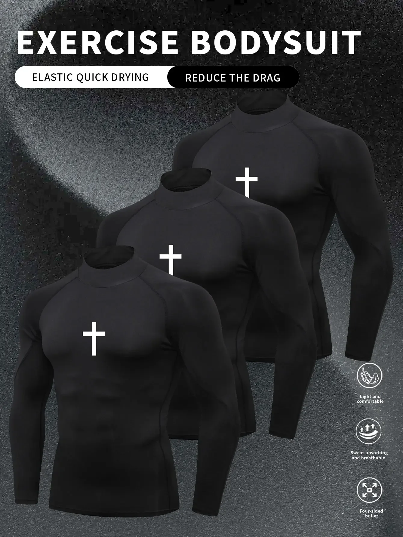 

3 шт., облегающая мужская одежда с высоким воротником, высокоэластичная, спортивная, беговая, с длинными рукавами, быстросохнущая осень.