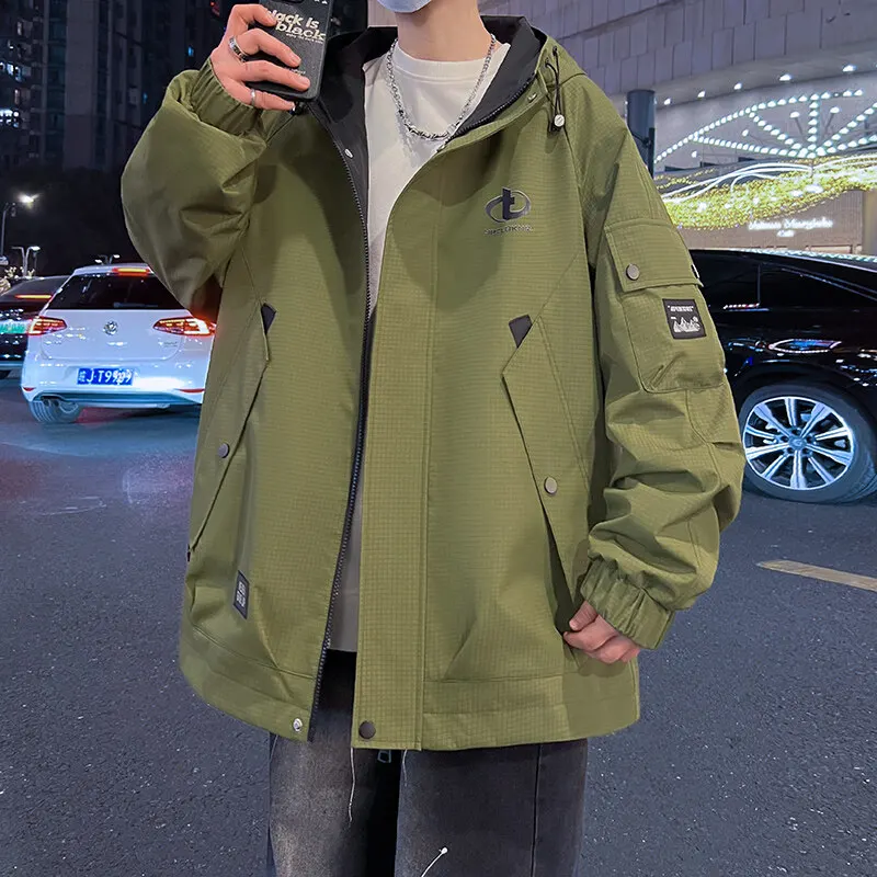 High Quality Men's Causal Hooded Jackets 2025 Spring Autumn Youth Streetwear Loose Coats Outdoor Top Zipper Windbreaker Clothing