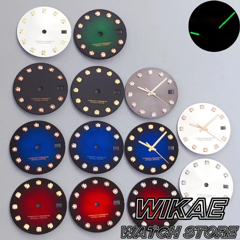 NH35 Watch Dial 29mm Gradient Gray Green White Red Black Blue Watch Dial Diamond Index Fit NH35 Movement 3/3.8 O'clock Crown