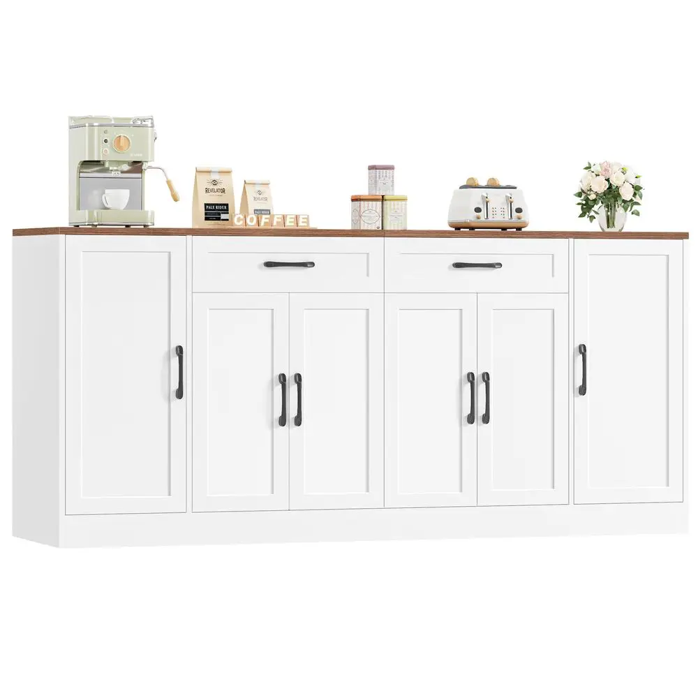 

71 Large Buffet Cabinet with Storage, Sideboard Buffet Cabinet with Adjustable Shelves and 6 SoftClose Doors, Wood Coffee Bar C