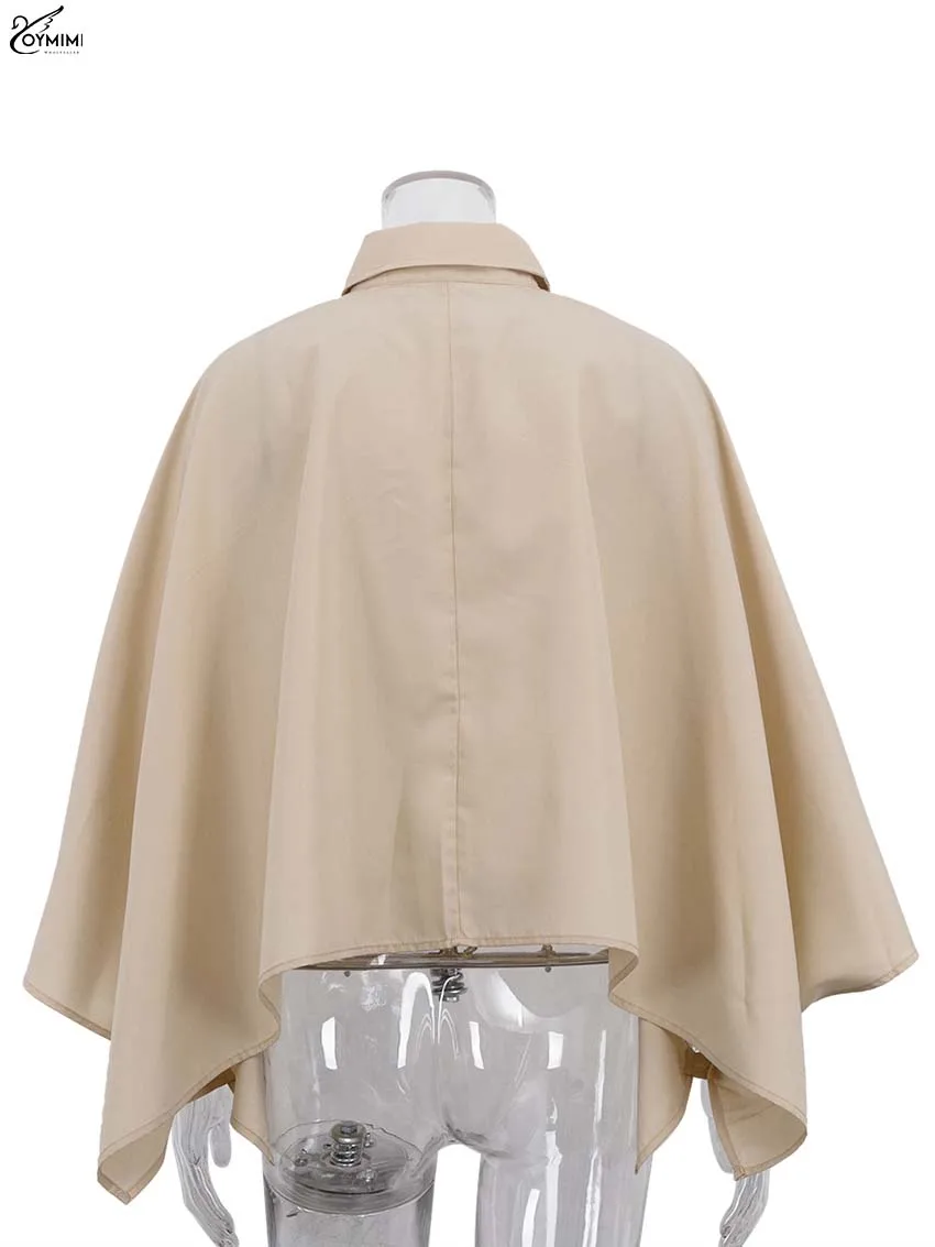 Oymimi Mode Khaki Lose Frauen Shirts Elegante Revers Taschen Langarm Shirts Casual Einreiher Solide Hemd Streetwear