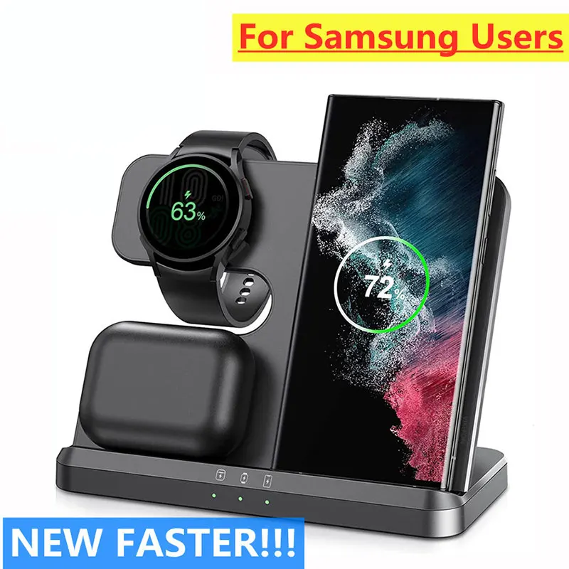 15W 3 in 1 Wireless Charger Stand For Samsung S22 S21 S20 Ultra Galaxy Watch 5 4 3 Active 2/1 Buds  Fast Charging Dock Station